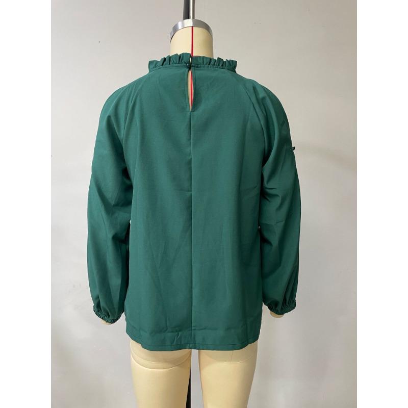 Net Color Lotus Leaf Half-high Collar Long-sleeved Strapless Fashion Chiffon Shirt Burgundy Autumn and Winter Round Neck Long-sleeved Top