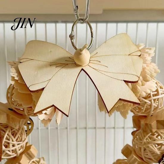 Bird Chew Toy Wooden Bow Ring Parrot Toy, Chewing with Rattan Ball, Natural Wood Hanging for African Grey Cockatoos Macaws, Cage Accessories
