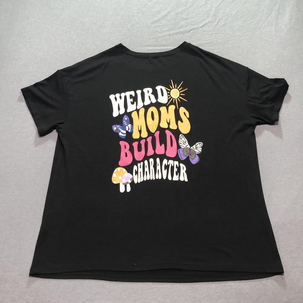 Weird Moms Build Character T Shirt Women's 1XL Hippie Retro Indie Black Tee
