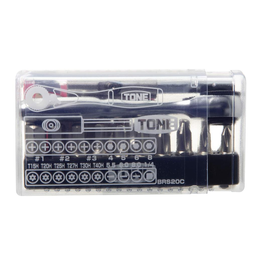 Coffret de clés à cliquet TONE BRS20C avec insertion d'embouts transparents, 23 pièces et 6,35 mm (1/4 ")