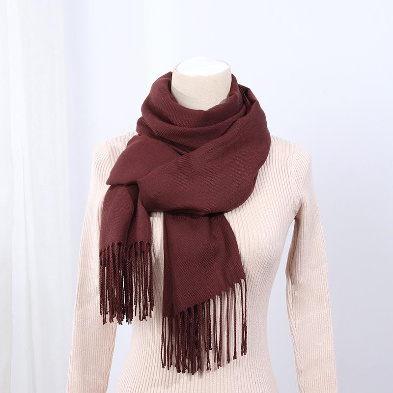 Big Red Scarf Korean Style Women's Winter Imitation Cashmere Thickened All Match Warm Shawl Solid Color Dual Use