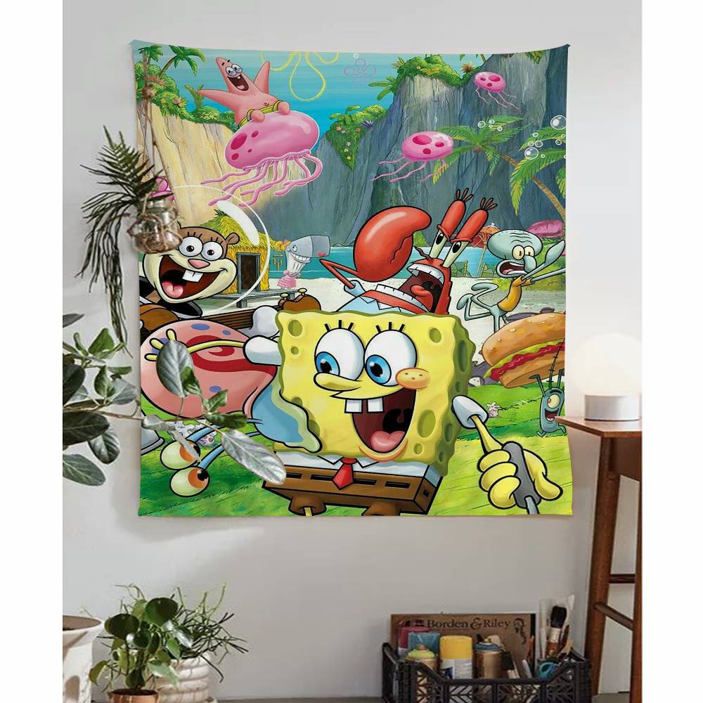 1pc Cartoon Sponge And Bobs SSquarePants Cartoon Tapestry Wall Hanging Decoration Household Home Decor