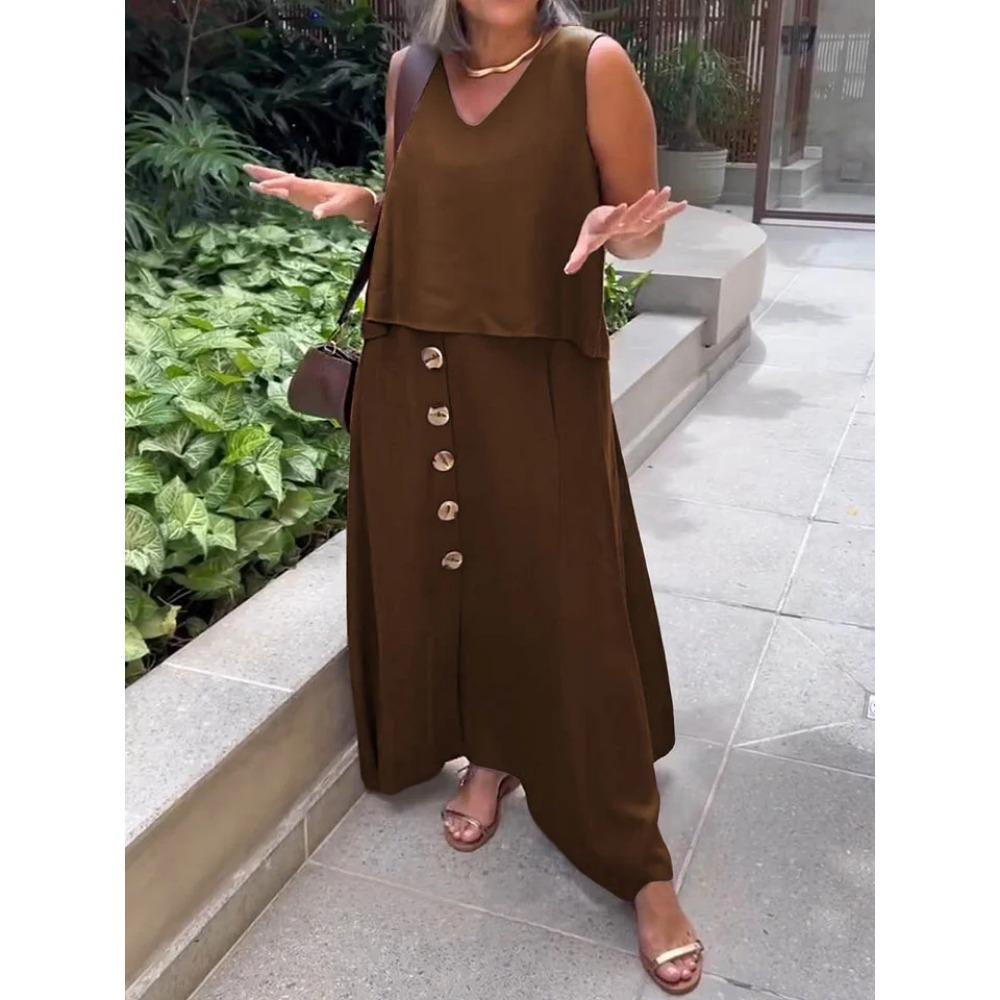 Women's Fashionable Casual Loose Sleeveless Plus-size Dress Set