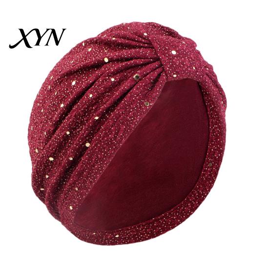 All-day Comfort Turban Hat for Women, Sequined Crepe Fabric Headwrap, Ethnic Non-strangling Headwear Style Knotted Front Headwrap All Face Shapes