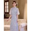 Blue new Chinese retro national style inverted big-sleeved Aodai cheongsam 1011 new young high-end daily wear