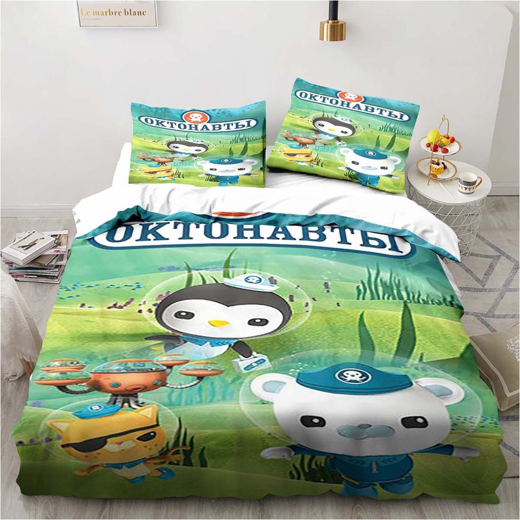 Kreslená povlaková souprava Octonauts Ložnice Postel Třídílná sada Jednolůžko Dvojlůžko Královská velikost Povlak na přikrývku a povlak na polštář Dětský dárek