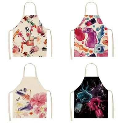 Apron Colorful Makeup Lipstick Nail Oil Bottle Print Apron Kitchen Apron Linen Apron Waterproof Household Cleaning Tool