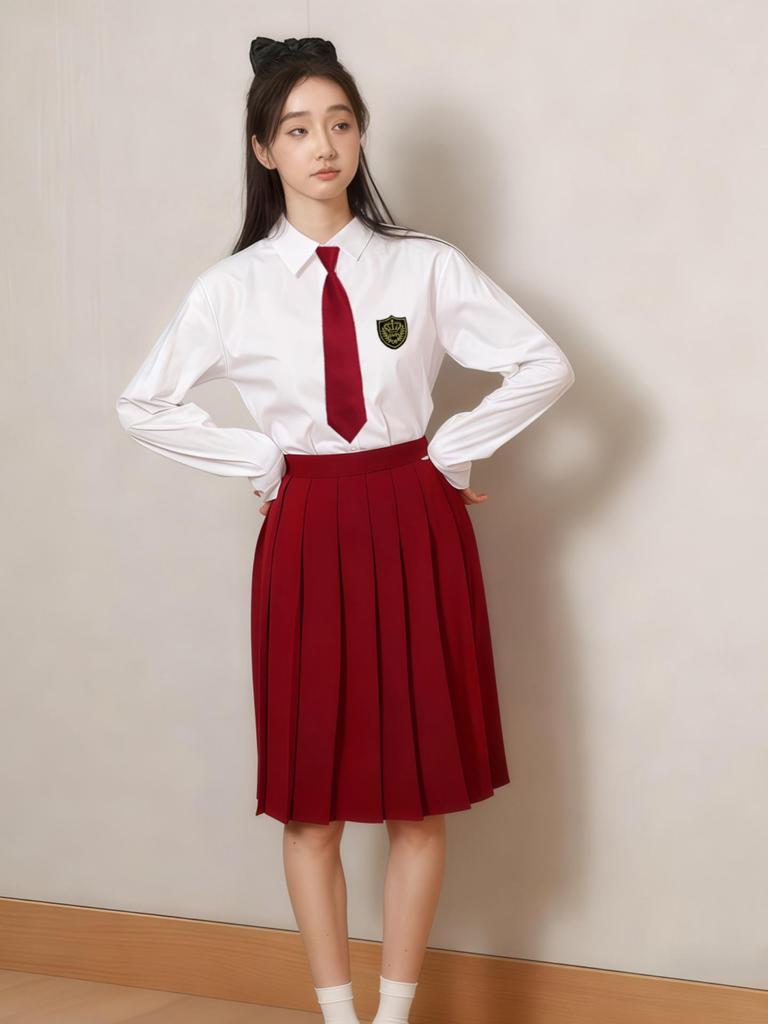 Red Formal Skirt Suit for Students: Academy-Style Choir & Sports Uniform