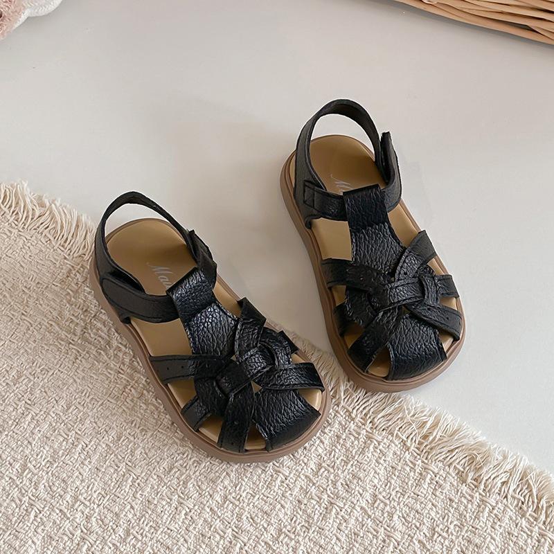 Korean Style Retro Girls  Closed-Toe Sandals - Soft Sole, Breathable, Non-Slip, Woven Summer Shoes 21