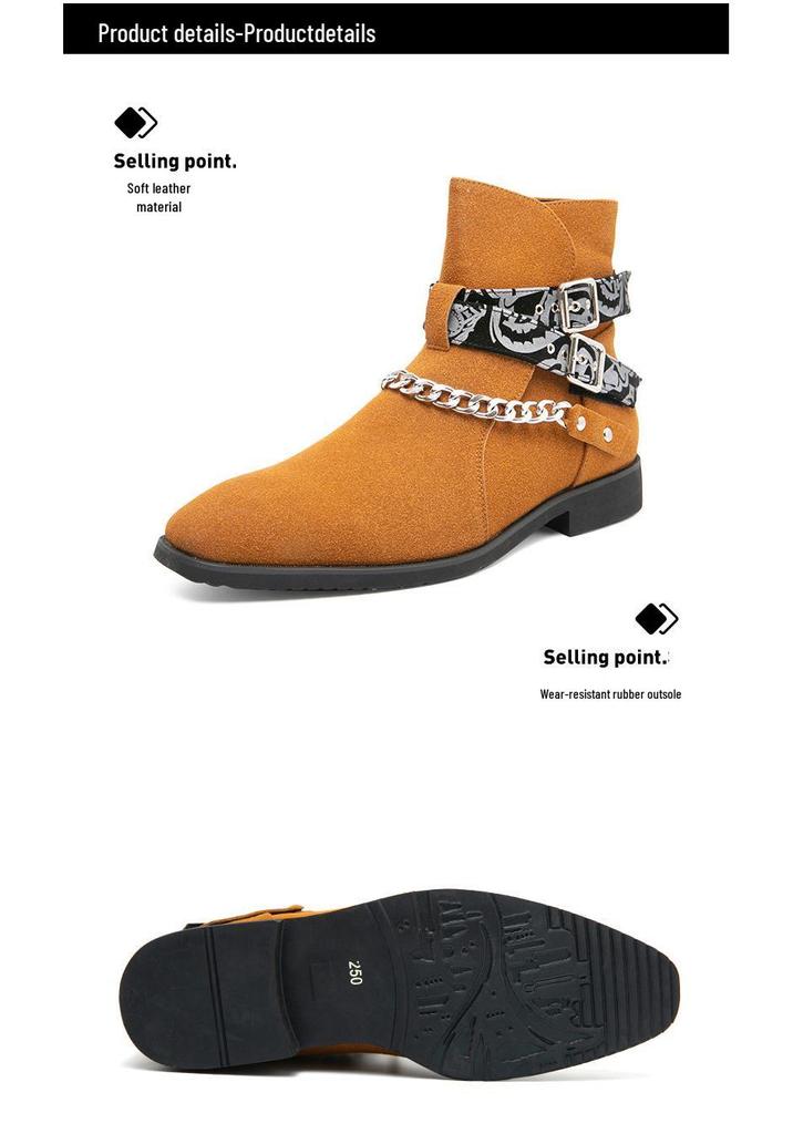 Stivaletti Chelsea da Uomo High Street Taglia Grande con Elastico Laterale, Punta Affilata e Dettaglio Catena alla Caviglia in Pelle Casual, Taglia 48.