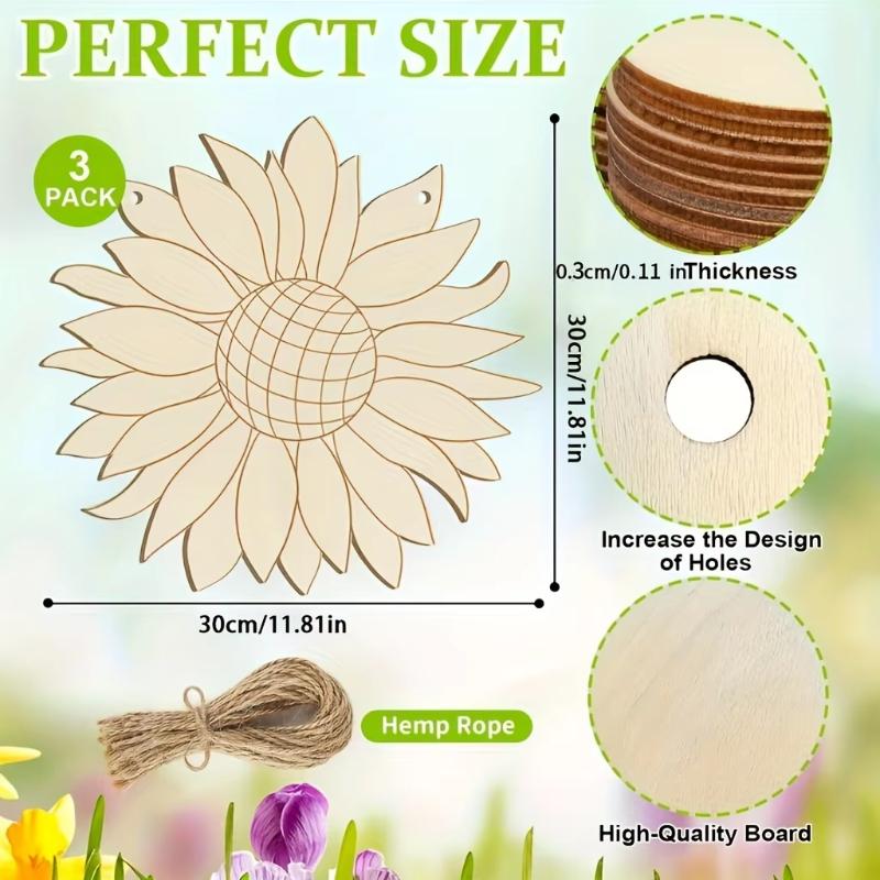 Large Size Flower Wooden DIY Blank Unfinished Round Wood Discs Ornament for Crafts Hanging Decorations