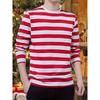 Men's Red and White Striped Long-sleeved T-shirts for Autumn and Winter, Bottoming Shirts, Suitable for Sports