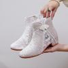 XIHAHA New Fashion Black Velvet Short Booties for Women Retro Crystal Wedding Shoes Woman Embroider High Heels Dance Boots