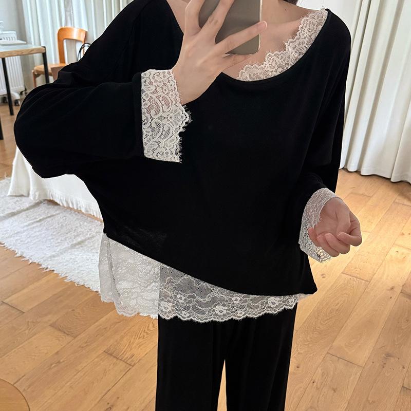 Baby Doll Collar Long-sleeved Fashion Sweatshirt Lace Fake Two-piece Shirt for Women Autumn Loose Splicing Versatile Top