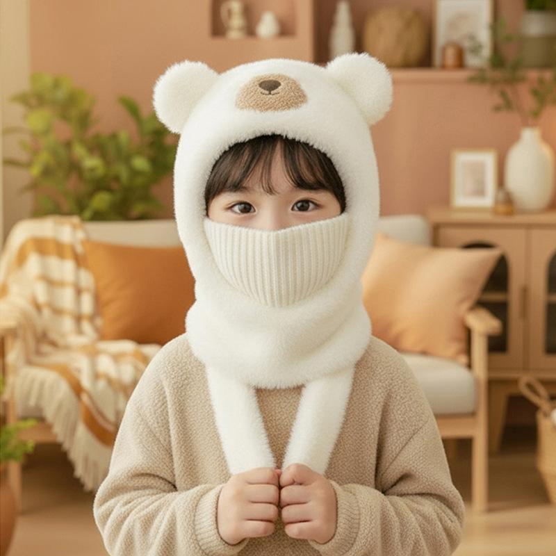 Mascherina Facciale Invernale Copricapo Per Bambini E Bambine Calda Morbida Cappello A Maglia Orsetto Cartone Animato Sciarpa Cappello Un Pezzo Passamontagna Per Bambini