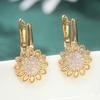 Elegant Exquisite Synthetic Zirconia Sunflower Shaped Hoop Earrings for Women  Golden Plated Wedding Banquet Jewelry Gift
