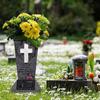 Solar Cemetery Vase with LED for Gravestone Outdoor Artificial Fresh Flower Holder Headstone