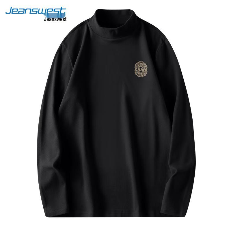 Jeanswest Men's Fleece-Lined Mock Neck Long Sleeve T-Shirt