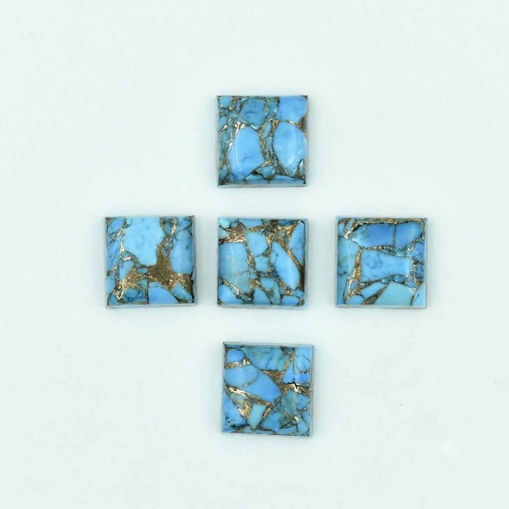 Natural Blue Copper Turquoise Square Cabochon Loose Gemstones Lot | Blue Copper Turquoise Cabochons for Jewelry Making 5mm (1 Piece) синий