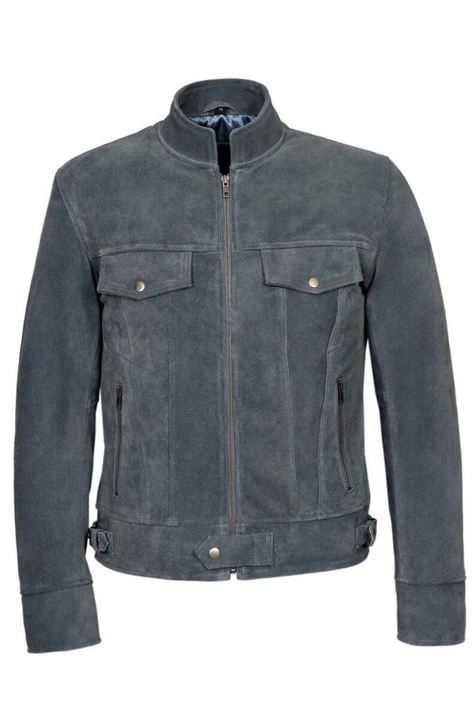 Original Suede Dark Grey Handmade Men's Jacket Leather Zipper Designer Biker Party