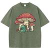 Cute Frog Kinting Mushroom Prints Women Washed T-Shirt Casual Cotton T Shirts Soft Loose Clothes Vintage Summer Short Sleeves