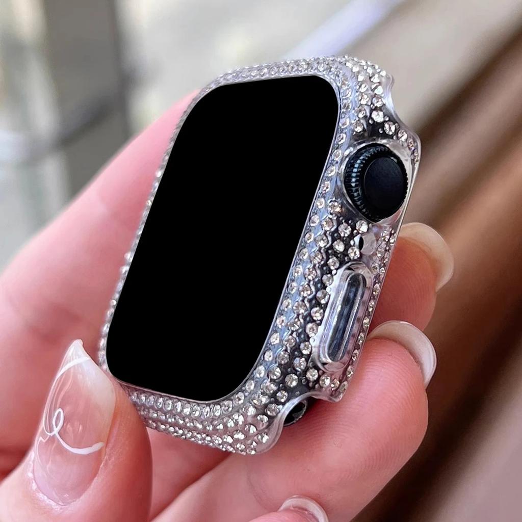1pc Rhinestone Decor Tempered Glass Screen Protector Watch Case For Apple Watch 38/40/41/42/44/45Mm,Series SE/9/8/7/6/5/4/3/2/1