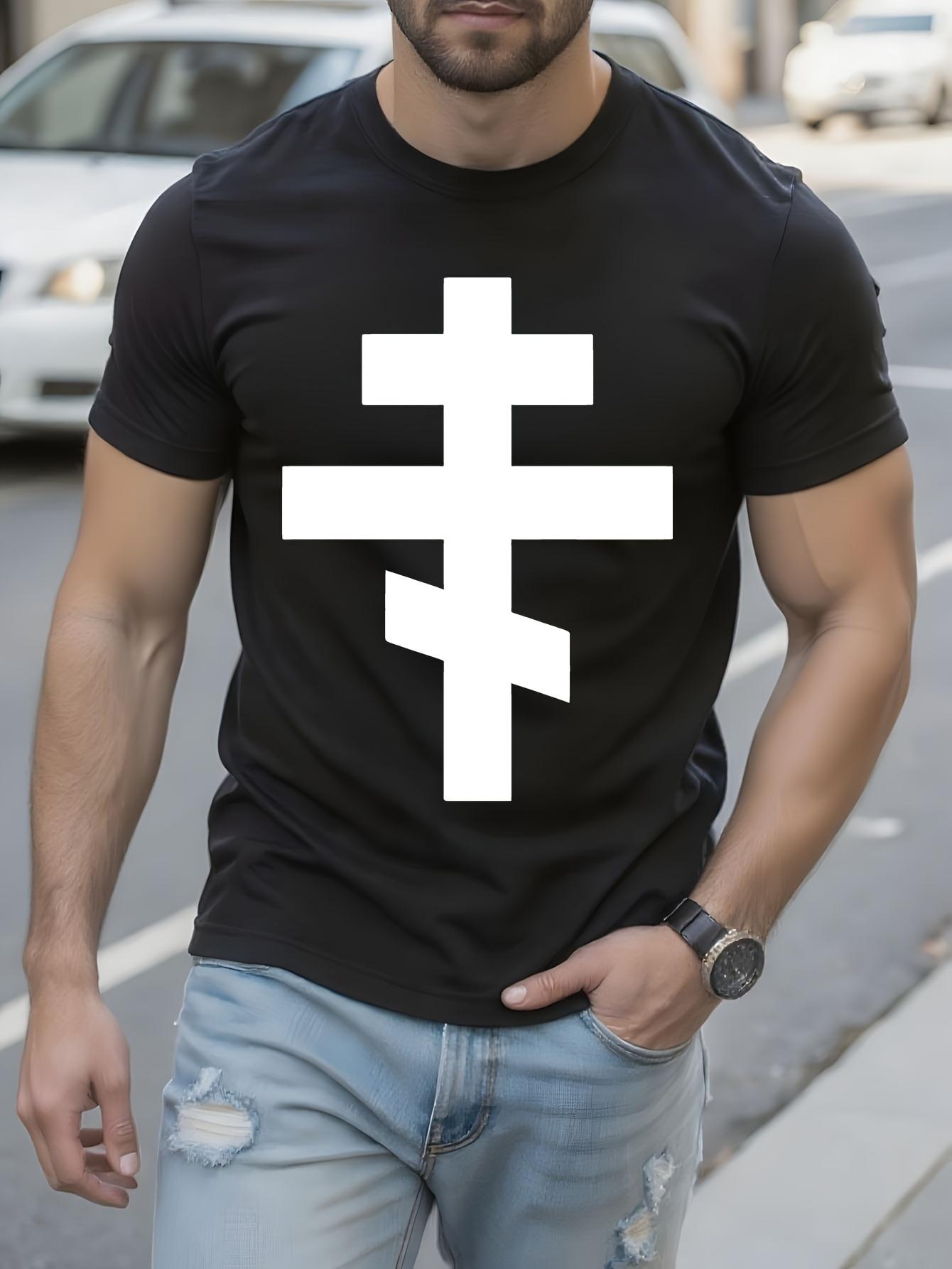 Black Cotton Tshirt with White Russian Orthodox Cross Pri... XXXXL