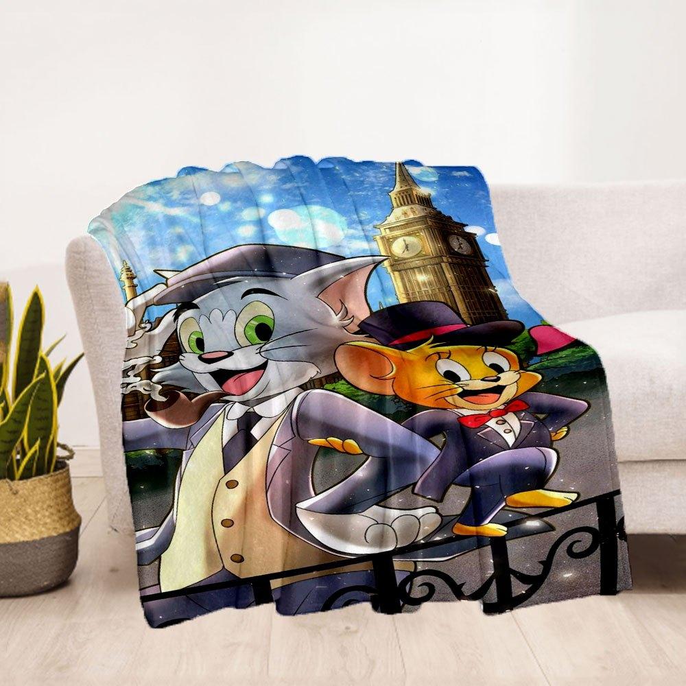"Tom & Jerry: Classic Cartoon Characters Art Print Poster"Blanket Flannel Throw Blanket for Sofa, Bed, Travel, Camping, Office