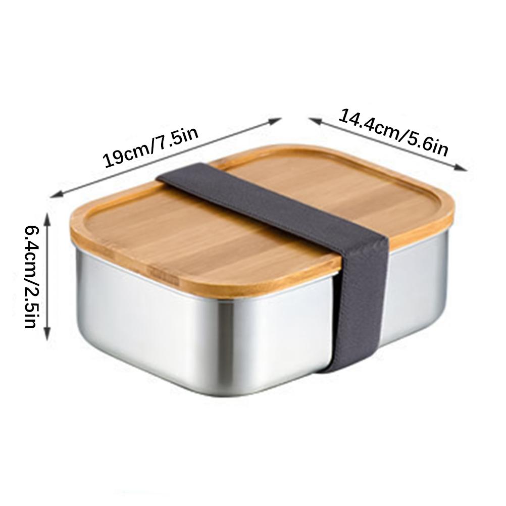 Stainless Steel Bento Lunch Box Metal Containers Wood Lid with 3Pcs Cutlery Set Lunch Box for