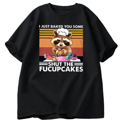 Lustiges T-Shirt Herren Niedlicher Waschbär Backen Ich habe dich gerade gebacken T-Shirt Baumwolle Sommer Kurzarm Übergroßes T-Shirt Lässig Streetwear Oberteile