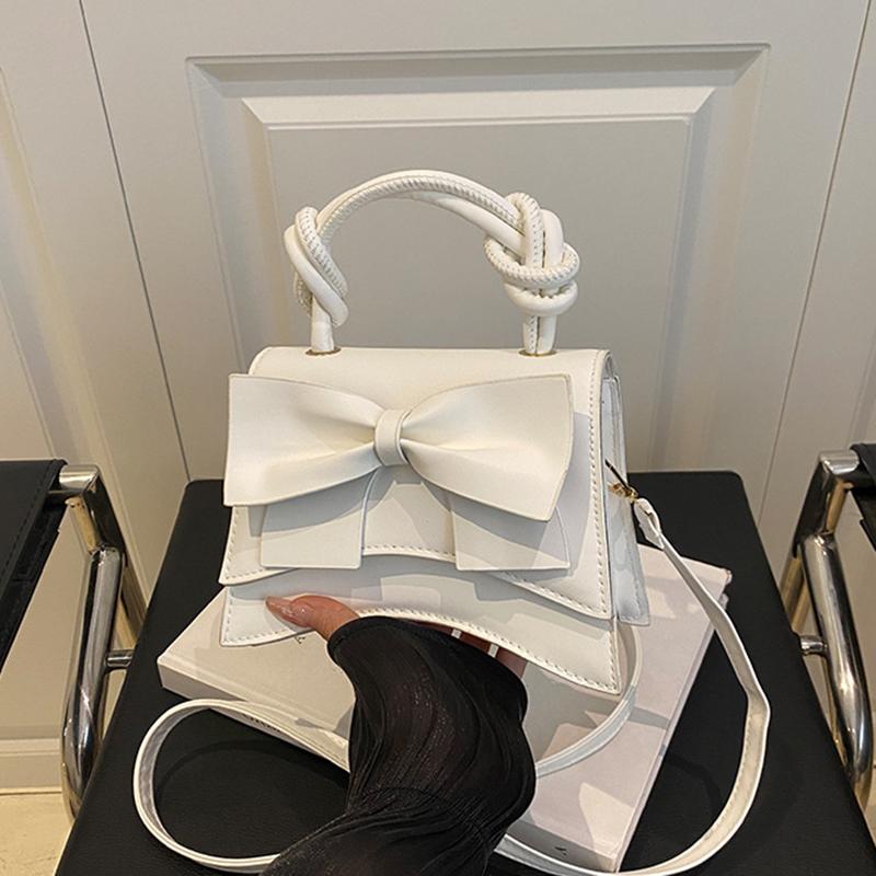 PU Solid Color Bow Casual Tote Large Capacity Commuting High Quality Women's Bags Winter New Versatile Crossbody Bags