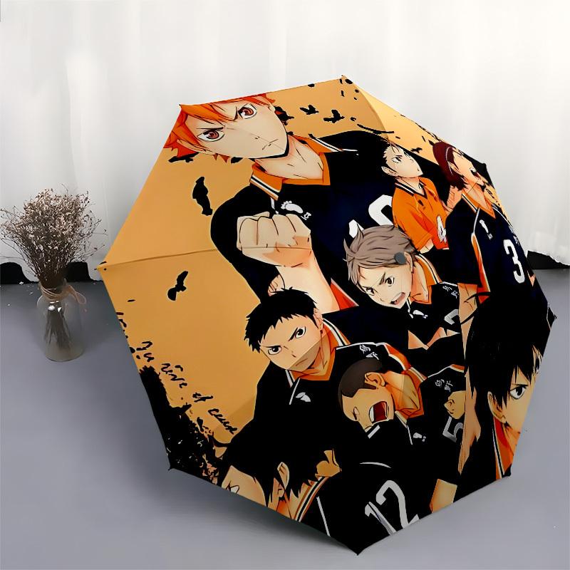 Haikyuu!! Volleyball Automatisches Öffnen und Schließen, 8 Rippen Struktur Tragbarer Regenschirm, Geeignet für Männer und Frauen in Allen Jahreszeiten Perfektes Gi