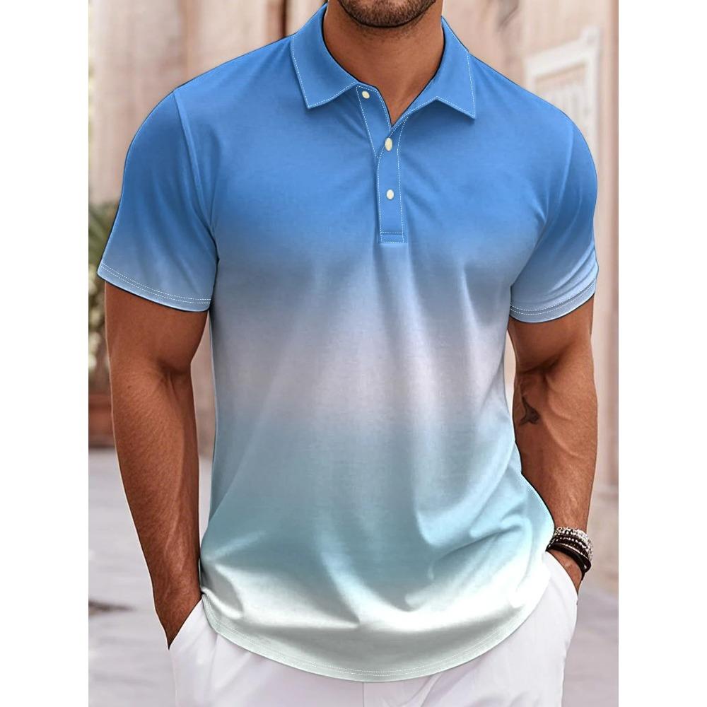 Summer Men s Polo Shirt Gradient 3D Print Men s Tops Outdoor Casual Button Lapel T-Shirt Street Fashion Men s and Women s Loose Clothing S