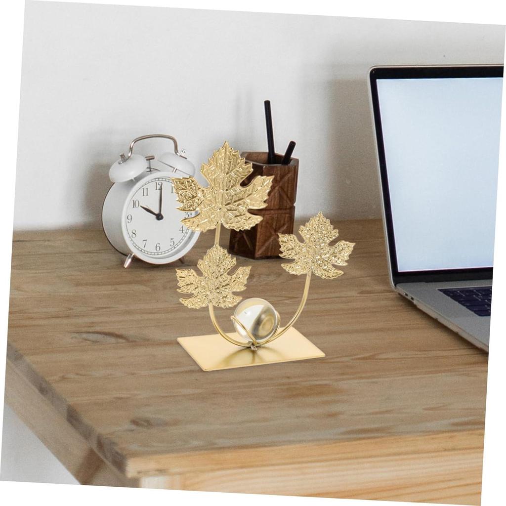 Leaf Sculpture Statue Decor Desktop Ornament Iron Sculptures Art Home Crafts Statues for Living Room Bedroom Office Shelves Decoration(Maple Leaf)