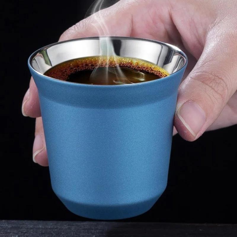 80ML Stainless Steel Espresso Cup Set Double Wall 304 Stainless Steel Small Coffee Cup Capsule Milk Mug Double Wall Insulated