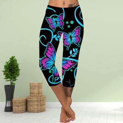 Pants Summer Short Leggings Cropped Skinny Trousers Plus Size Leggins Ladies Slim 3D Blue Curved Butterfly Print Pants