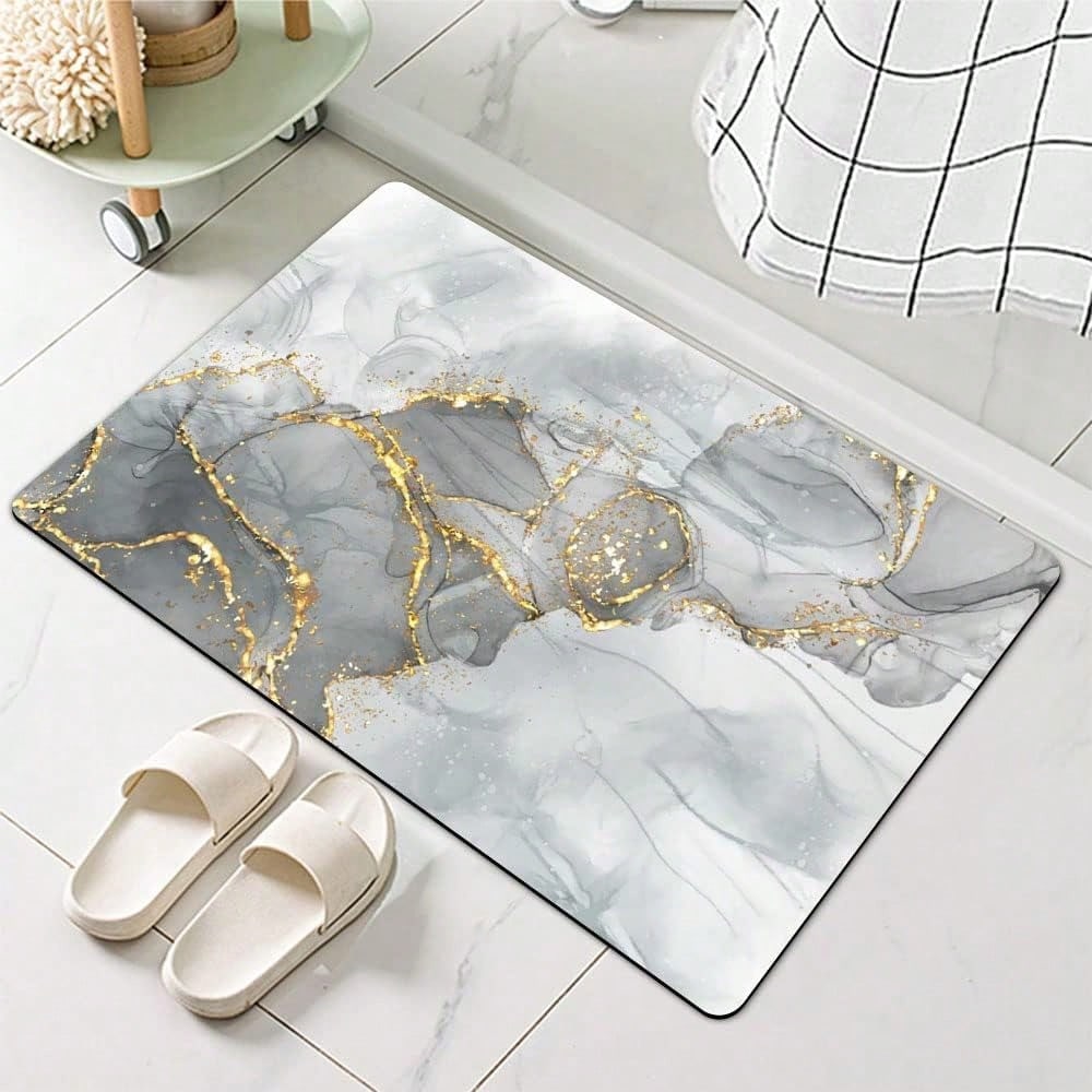 Marble Gold Vein Foil Modern Luxury Carpet Mat Rug Non Slip Easy Clean Home Decor for Bathroom Bedroom Entryway Door