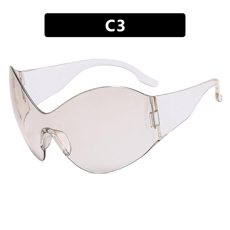 Oversized Rimless Sunglasses for Women One Piece Fashion Brand Cyberpunk Mask Butterfly Sun Glasses Lady Retro 2000's Big Goggle