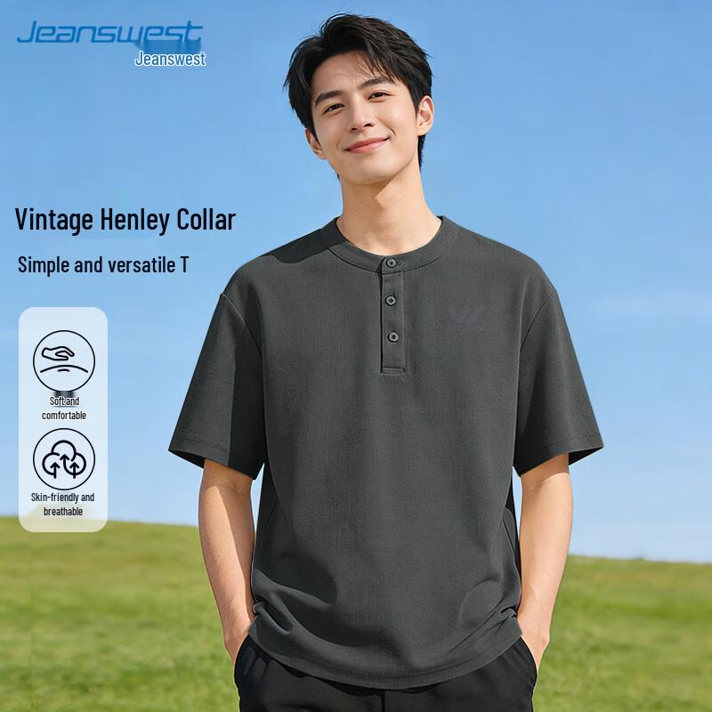 Jeanswest Men s Waffle Knit Henley Short Sleeve T-Shirt 3XL