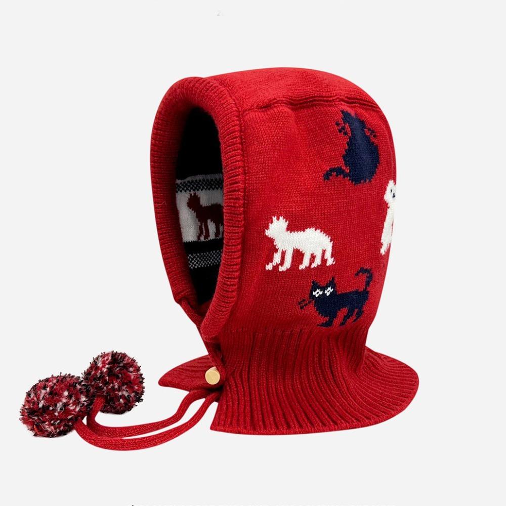 Kitten Jacquard Balaclava Hat Pullover Hat Winter Cap Fashion Ear Protection Hat  Outdoor