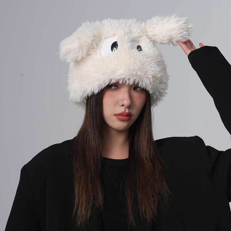 Cartoon Big eared Puppy Plush Hat Korean Style Female Autumn and Winter Cute and Funny Thickened Warm Photo Hat