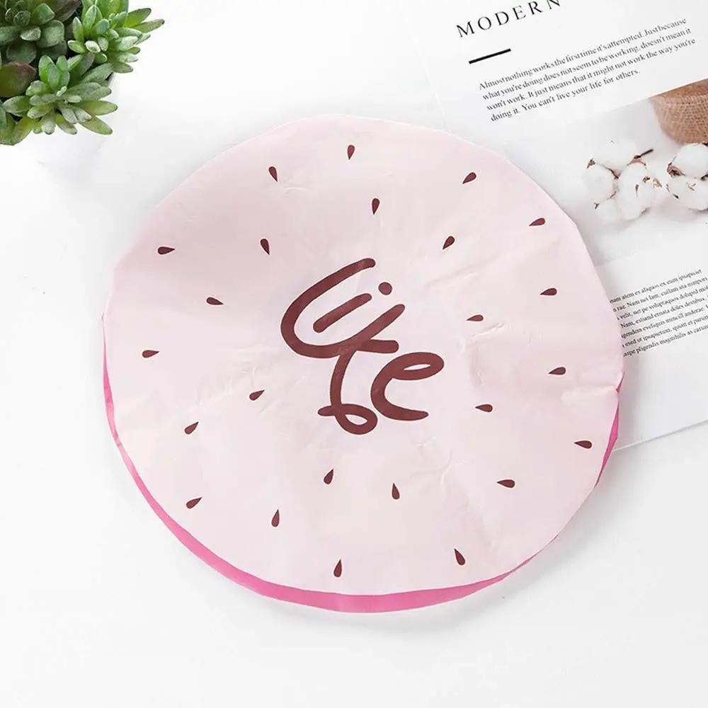 Cute Fruit Pattern Waterproof Shower Cap Cartoon Lace Elastic Band Bath Hat for Adults Women Bathroom Products