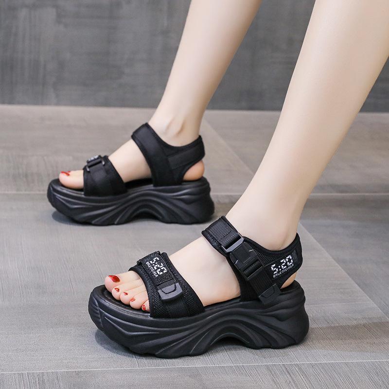 Sports sandals women's summer 2025 new beach casual shoes sponge cake thick sole high heel soft sole inner height increase