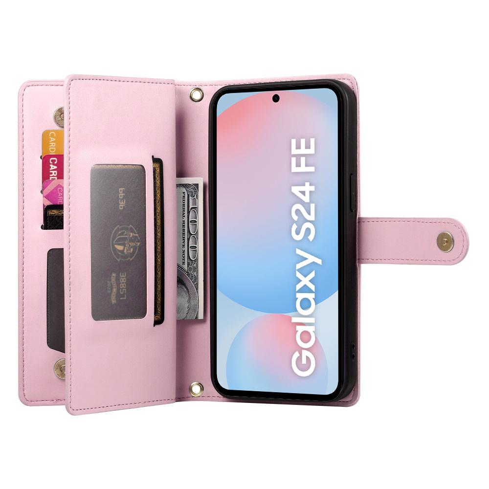 Samsung Galaxy S24 FE Flip Case, Wallet Zipper Pocket, Pink