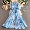 Court Style Vintage Printed Dresses for Girls Summer Women's Fitted Slimming Dresses