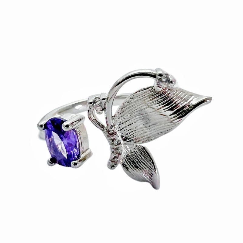 Purple Series Zir*****Pen Ring, Sweet Color Treasure, Fashionable French Light Luxury, High Sense, Full Of Diamond Rings, Female Tide