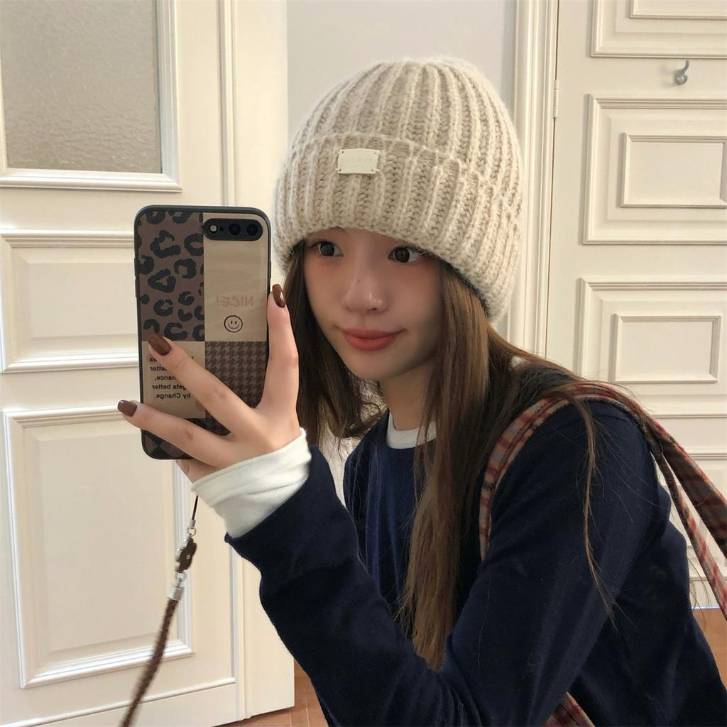 Japanese Style Small Blue Knitted Hat with Large Head Circumference and Face Women's Autumn and Winter Ear Protection Warm Woolen Hat for Men