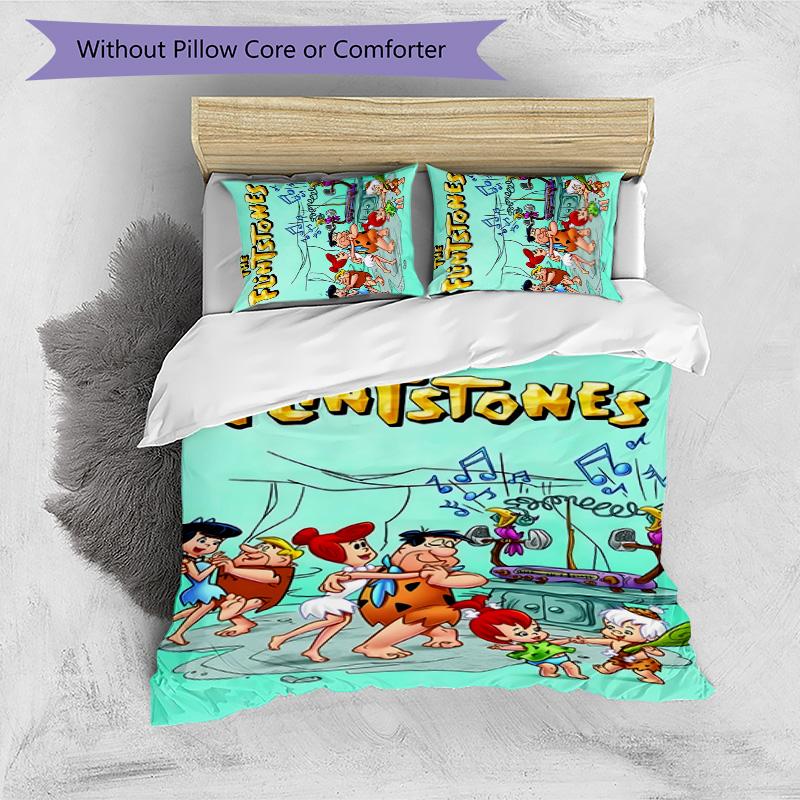 Flintstones 3pcs Bedding Set Duvet Cover Closure Includes 1 Duvet Cover & 2 Pillowcases for All Seasons Bedroom Home Dorm Decor