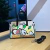 High-end PU Leather Women's Handbag Practical Front Back Two-side Use Ladies Crossbody Bag Fashion Splicing Fresh Sweet Fruit Embroidery Messenger Bag