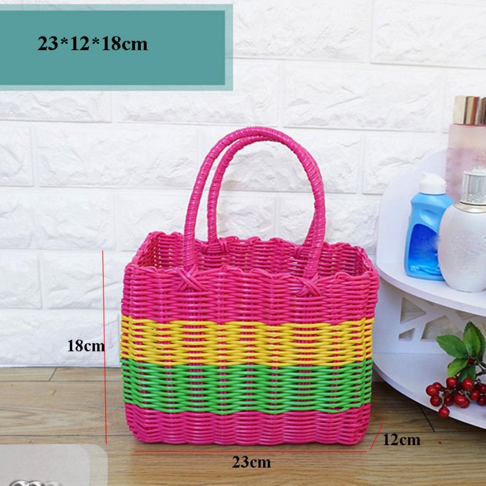 Cesta de Almacenamiento de Mimbre Tejido para Picnic, Empaque de Frutas y Verduras para el Hogar, PE